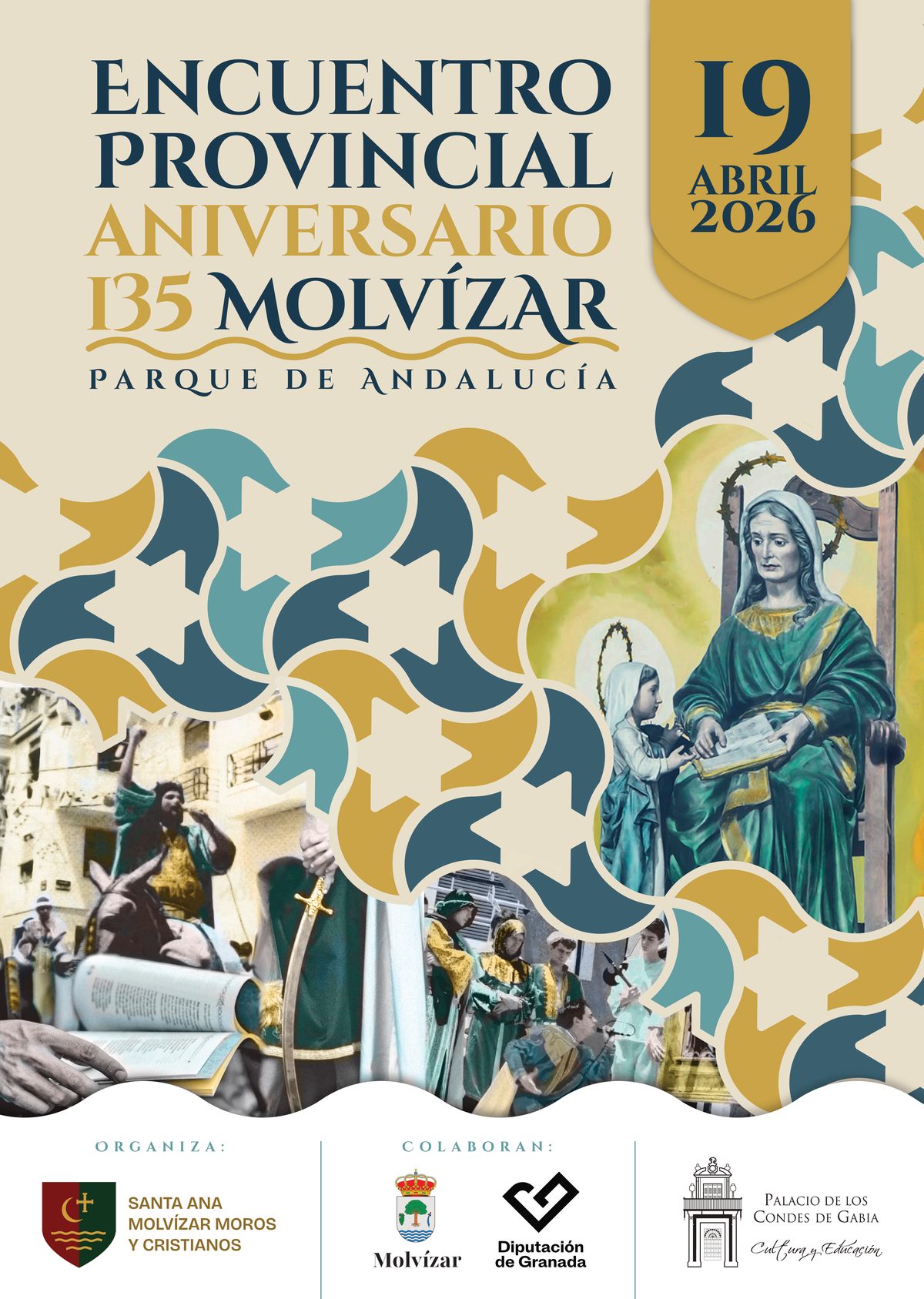 Cartel oficial del Encuentro Provincial de Moros y Cristianos - 135 Aniversario - 19 de abril de 2026 - Parque de Andalucía, Molvízar